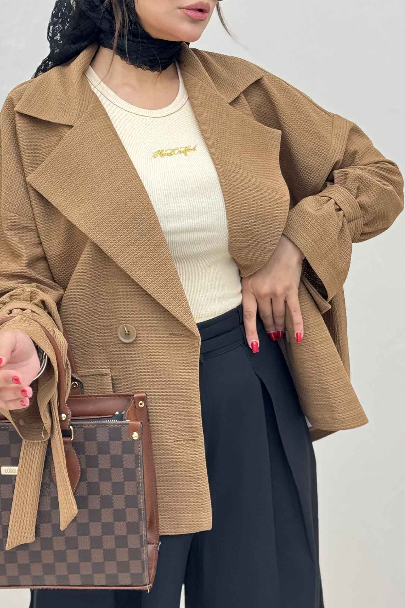 مانتو لینن کنفی آستین بند دار 