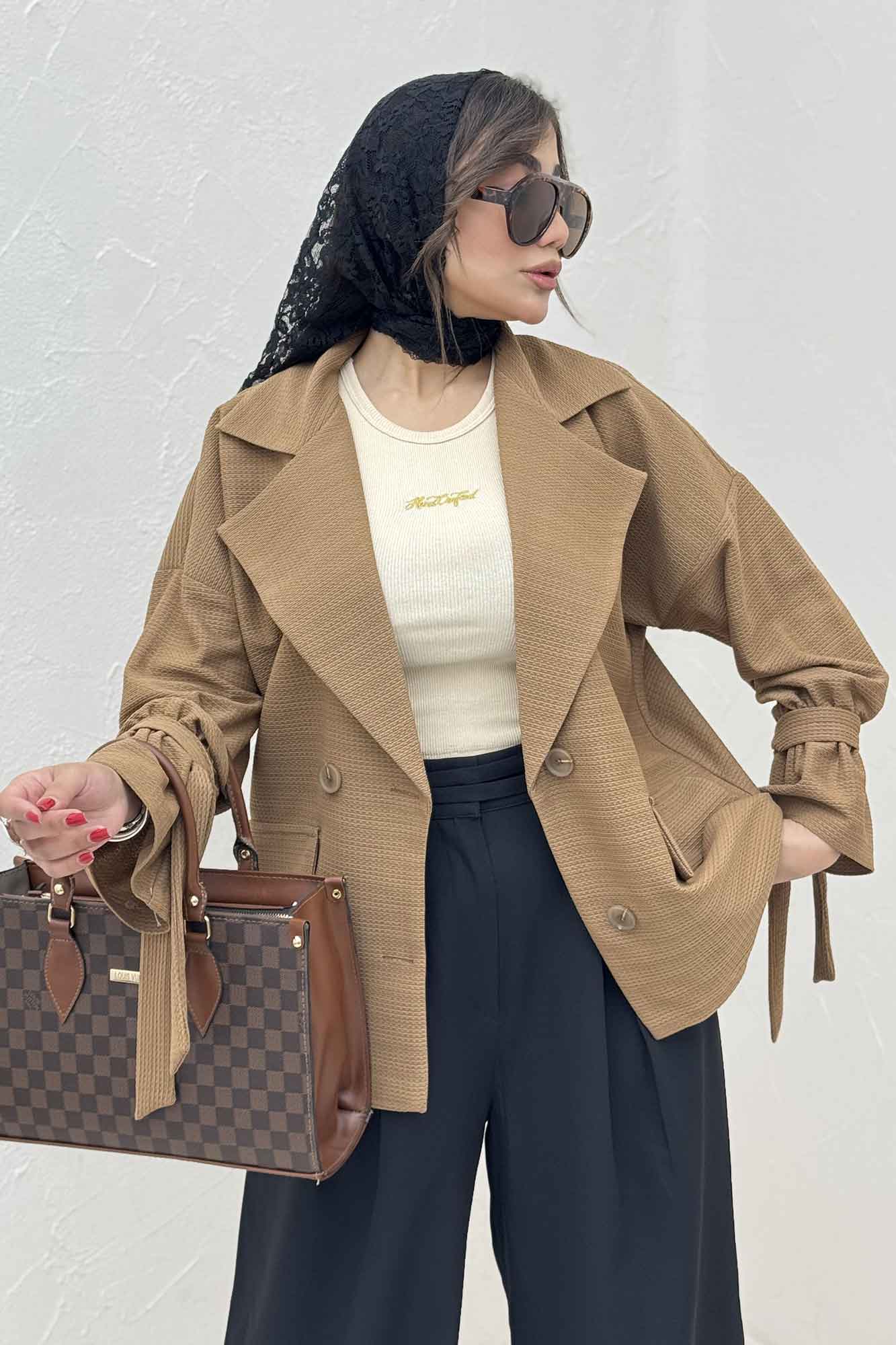 مانتو لینن کنفی آستین بند دار 