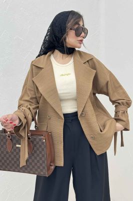 مانتو لینن کنفی آستین بند دار 