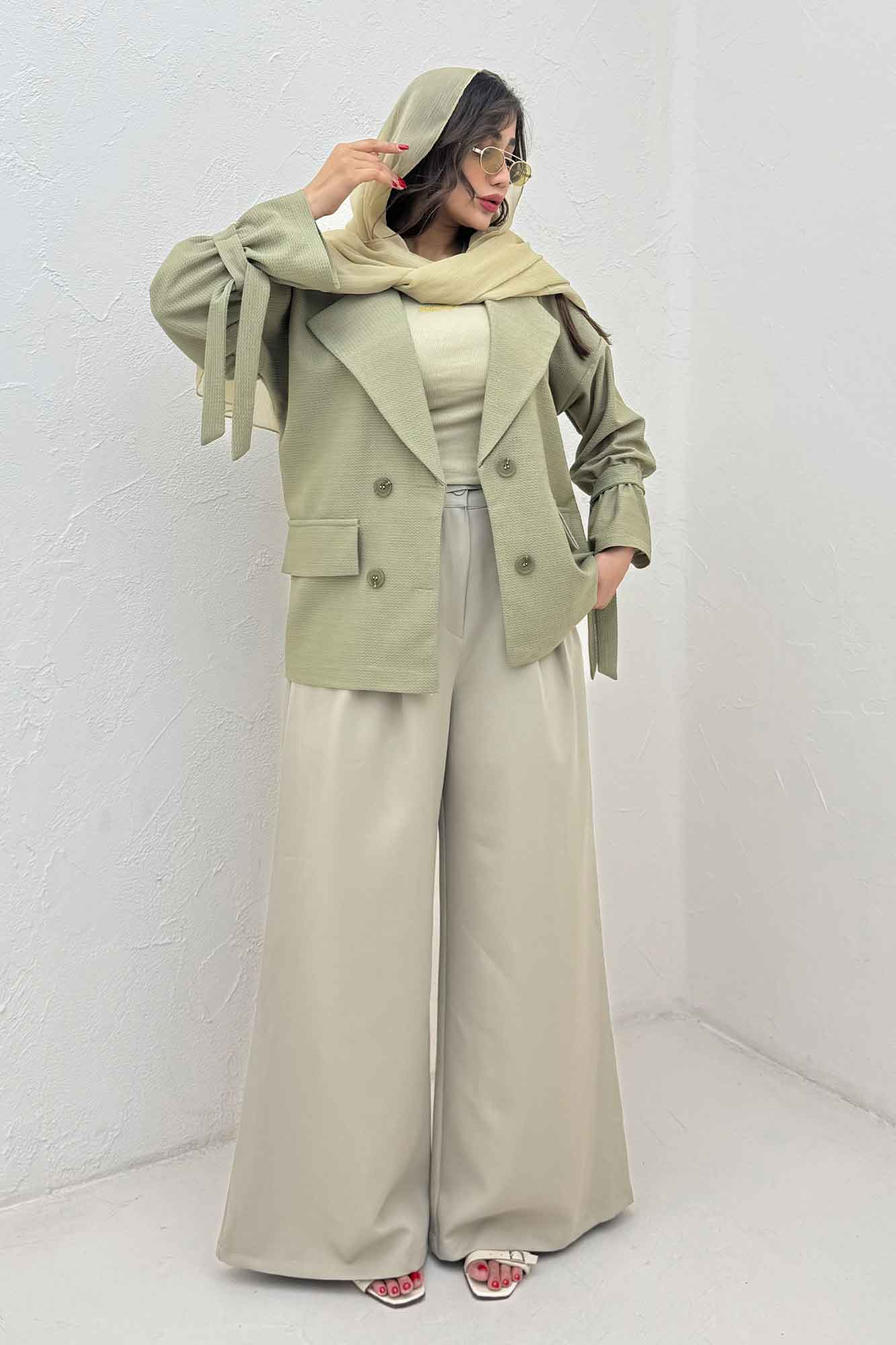 مانتو لینن کنفی آستین بند دار