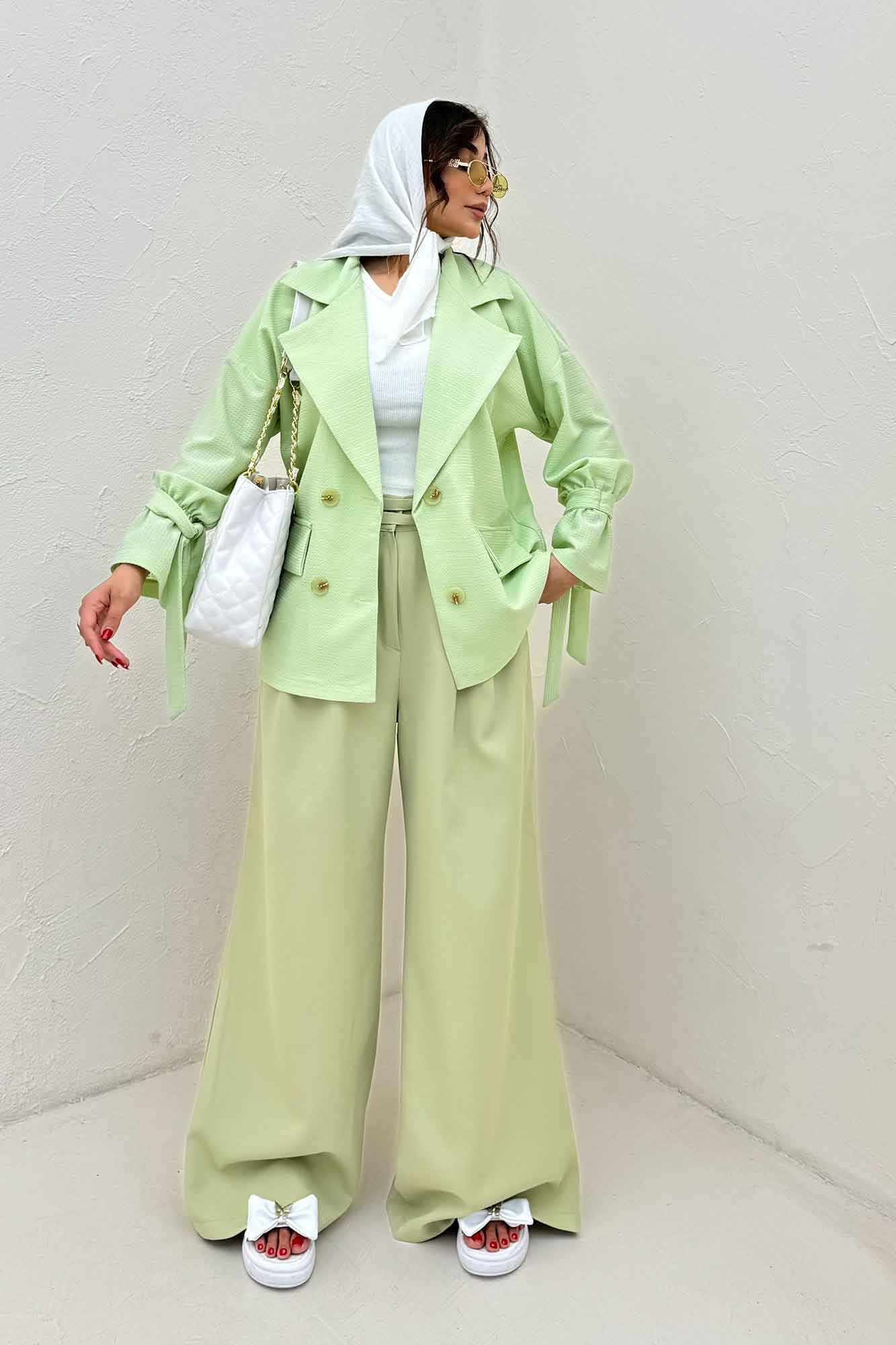 مانتو لینن کنفی آستین بند دار 