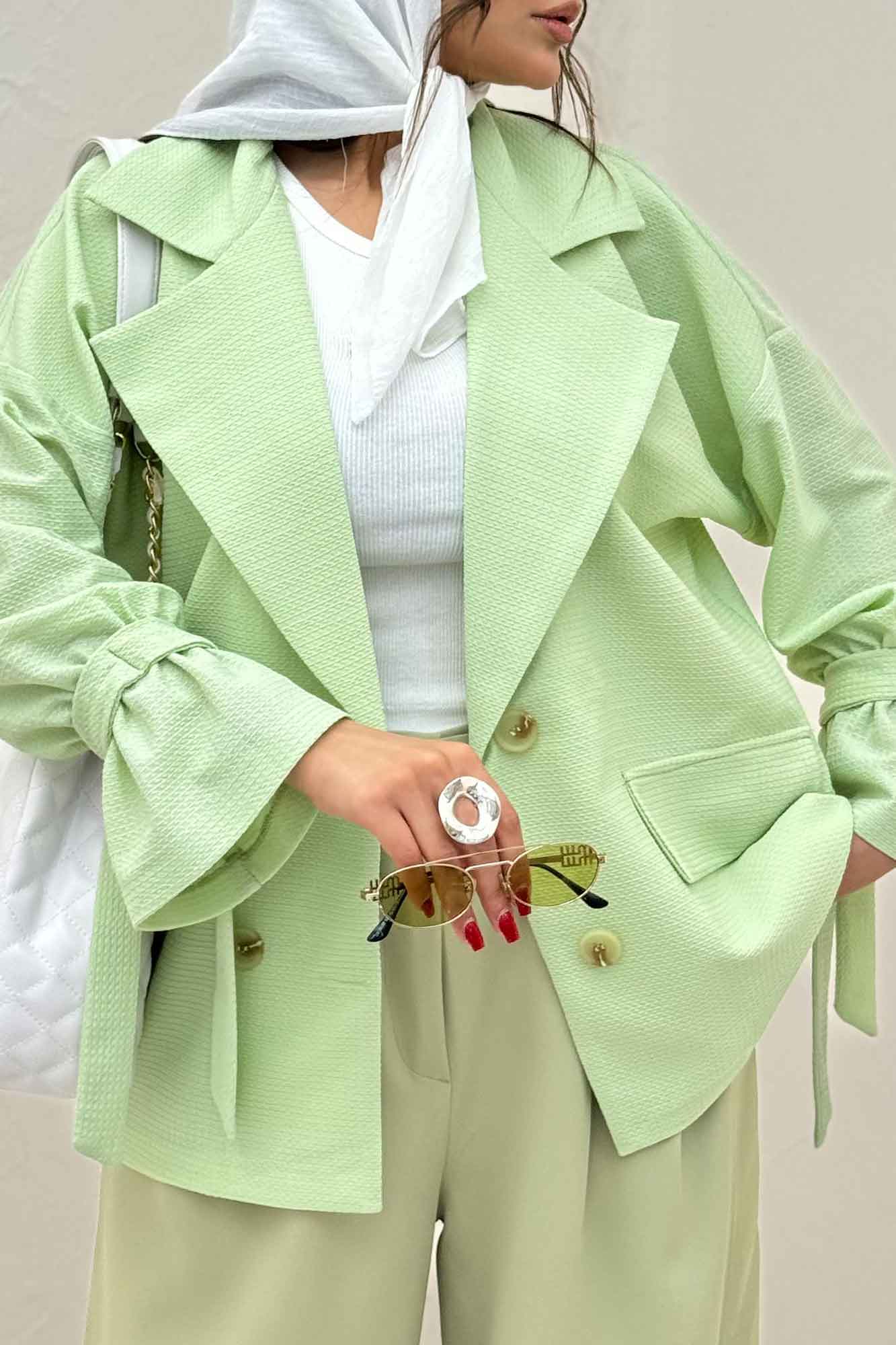 مانتو لینن کنفی آستین بند دار 