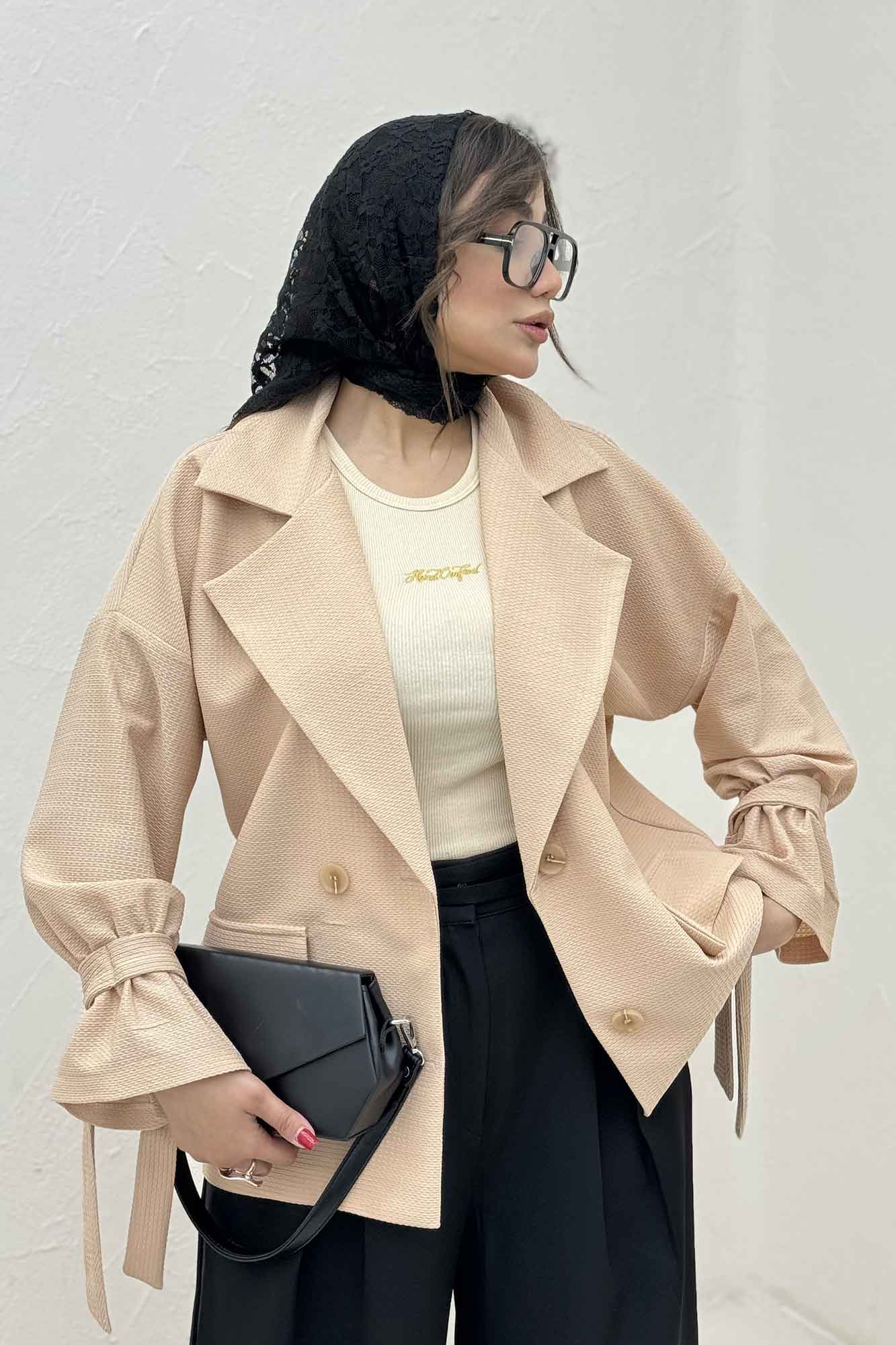 مانتو لینن کنفی آستین بند دار 