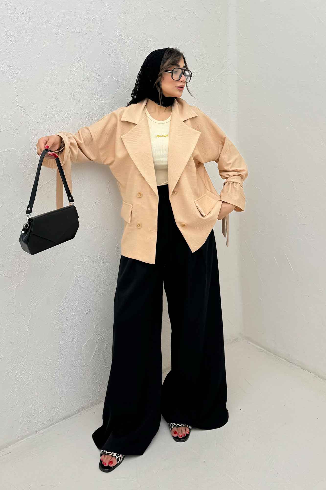 مانتو لینن کنفی آستین بند دار 