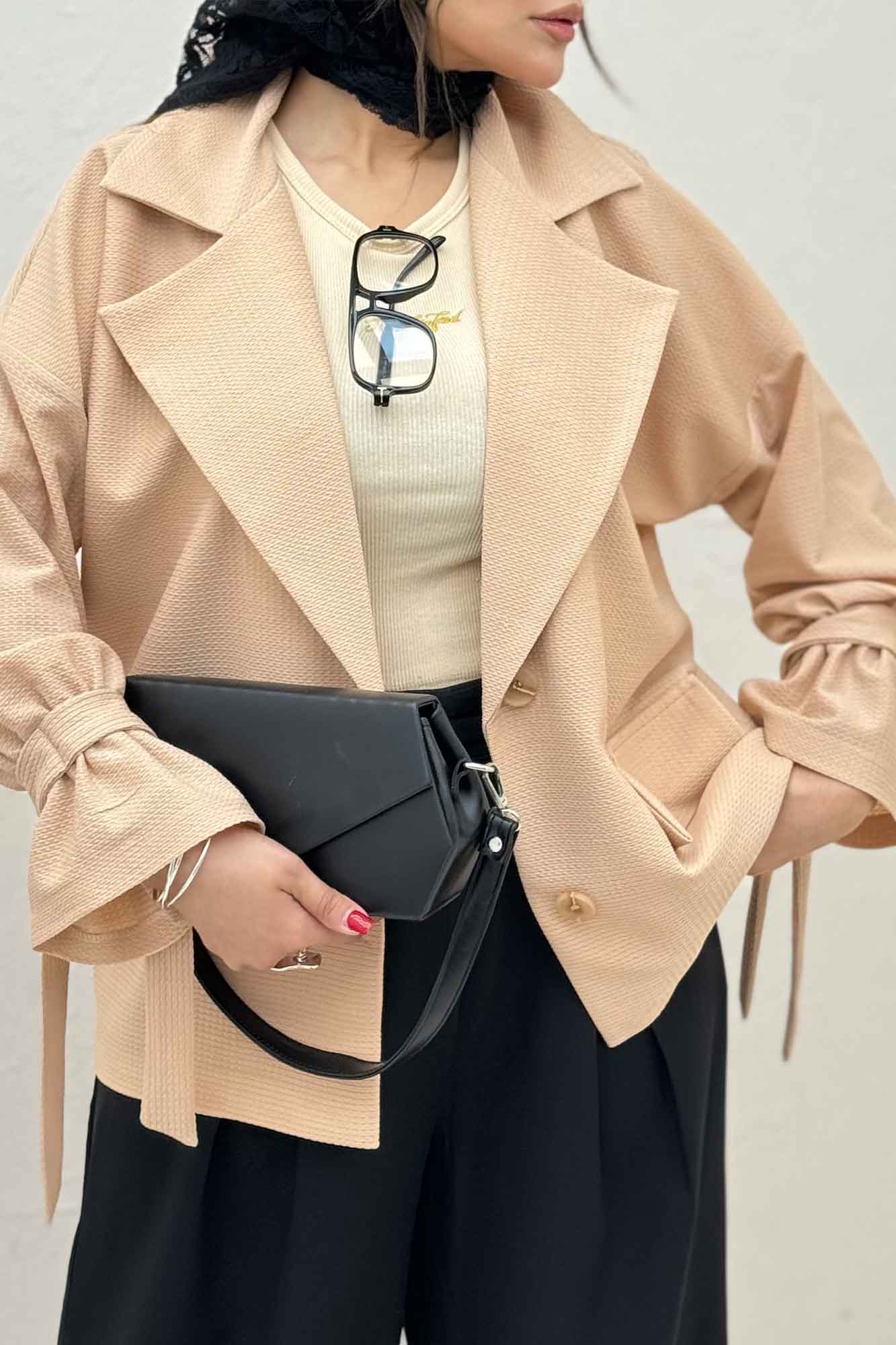 مانتو لینن کنفی آستین بند دار 