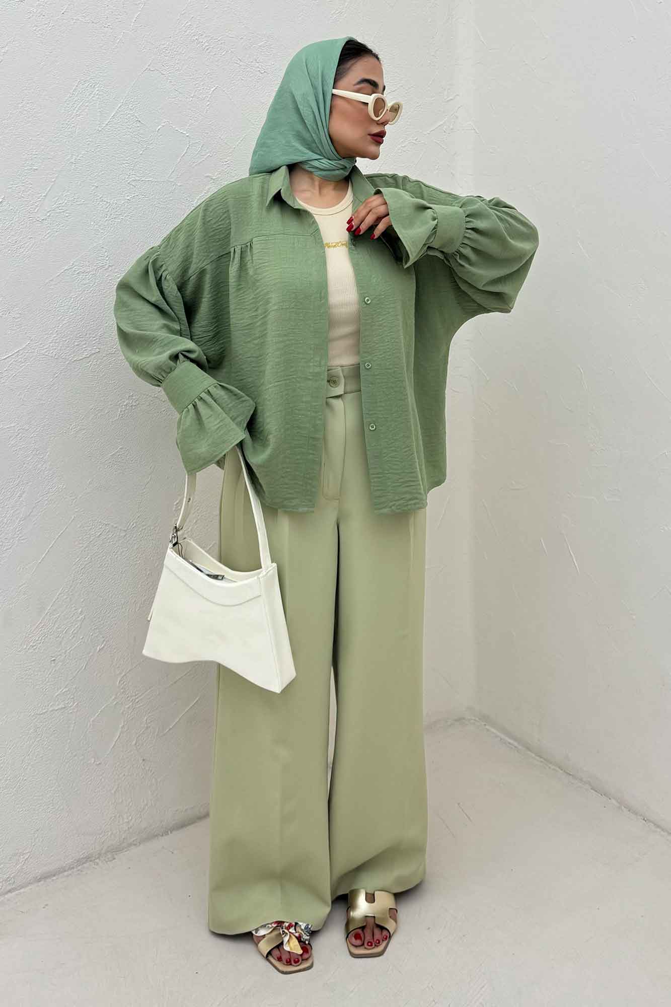 مانتو لینن کتان  مچ چین دار