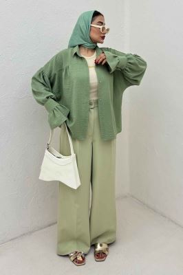 مانتو لینن کتان  مچ چین دار