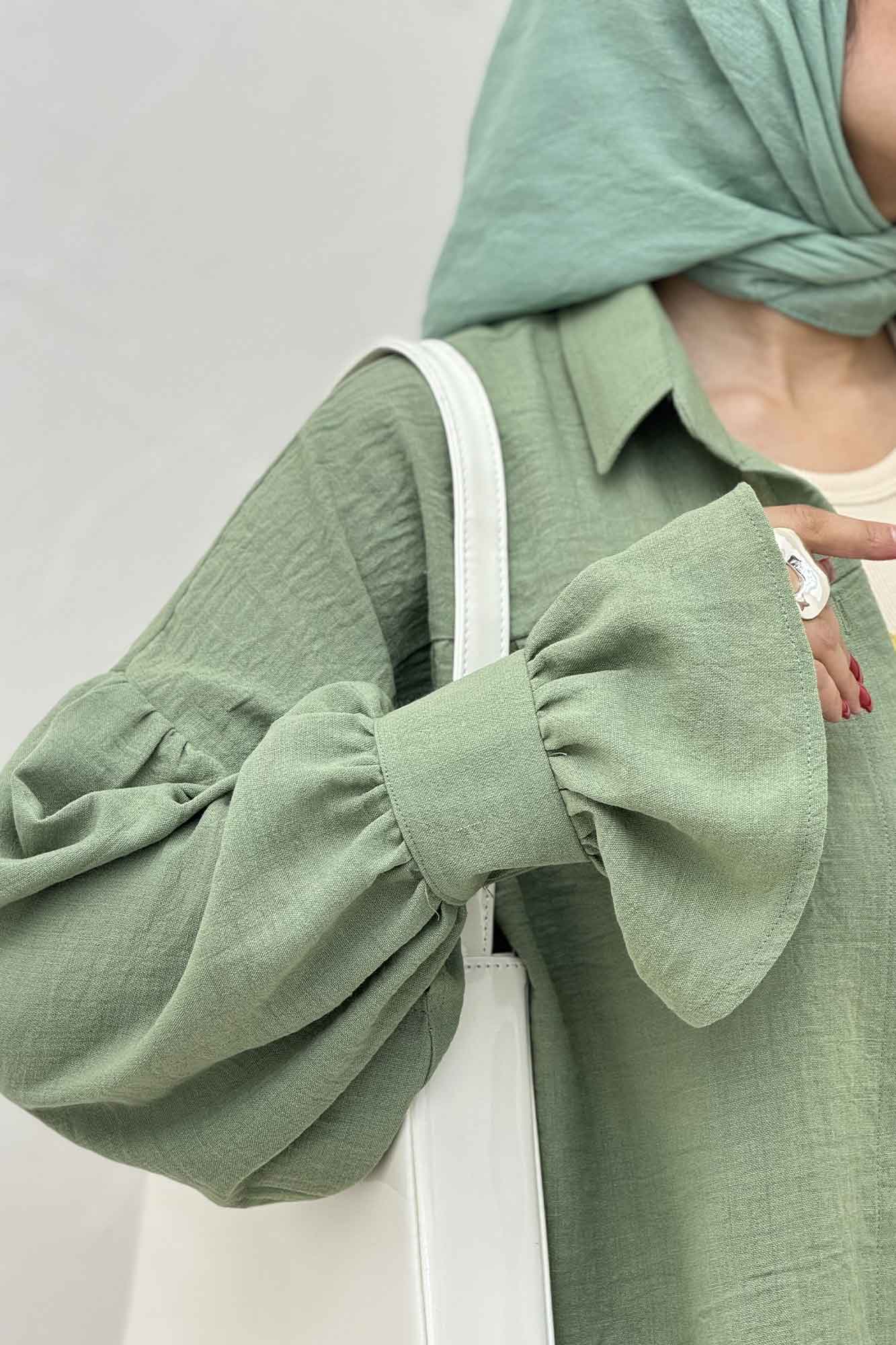 مانتو لینن کتان  مچ چین دار