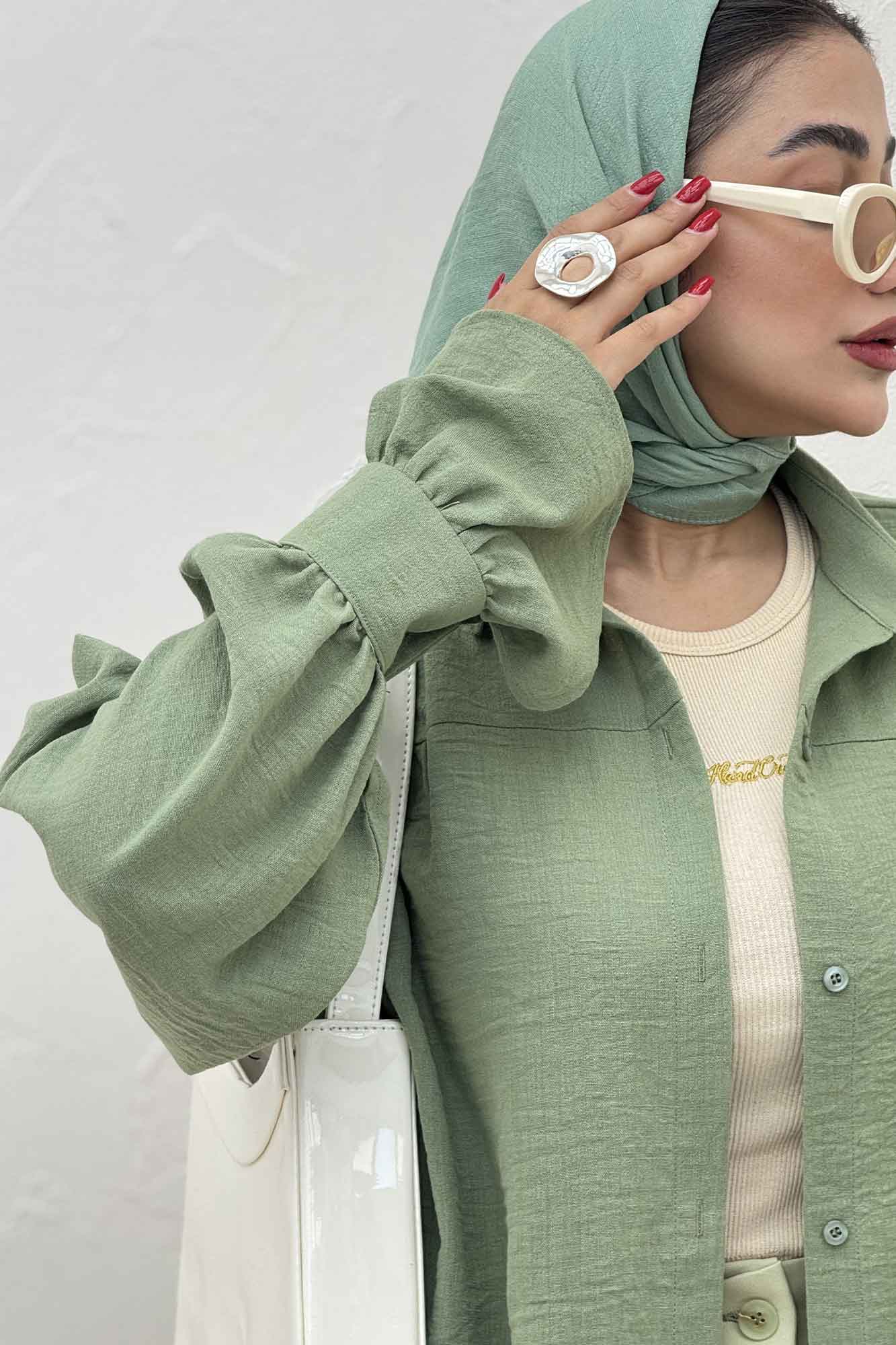 مانتو لینن کتان  مچ چین دار