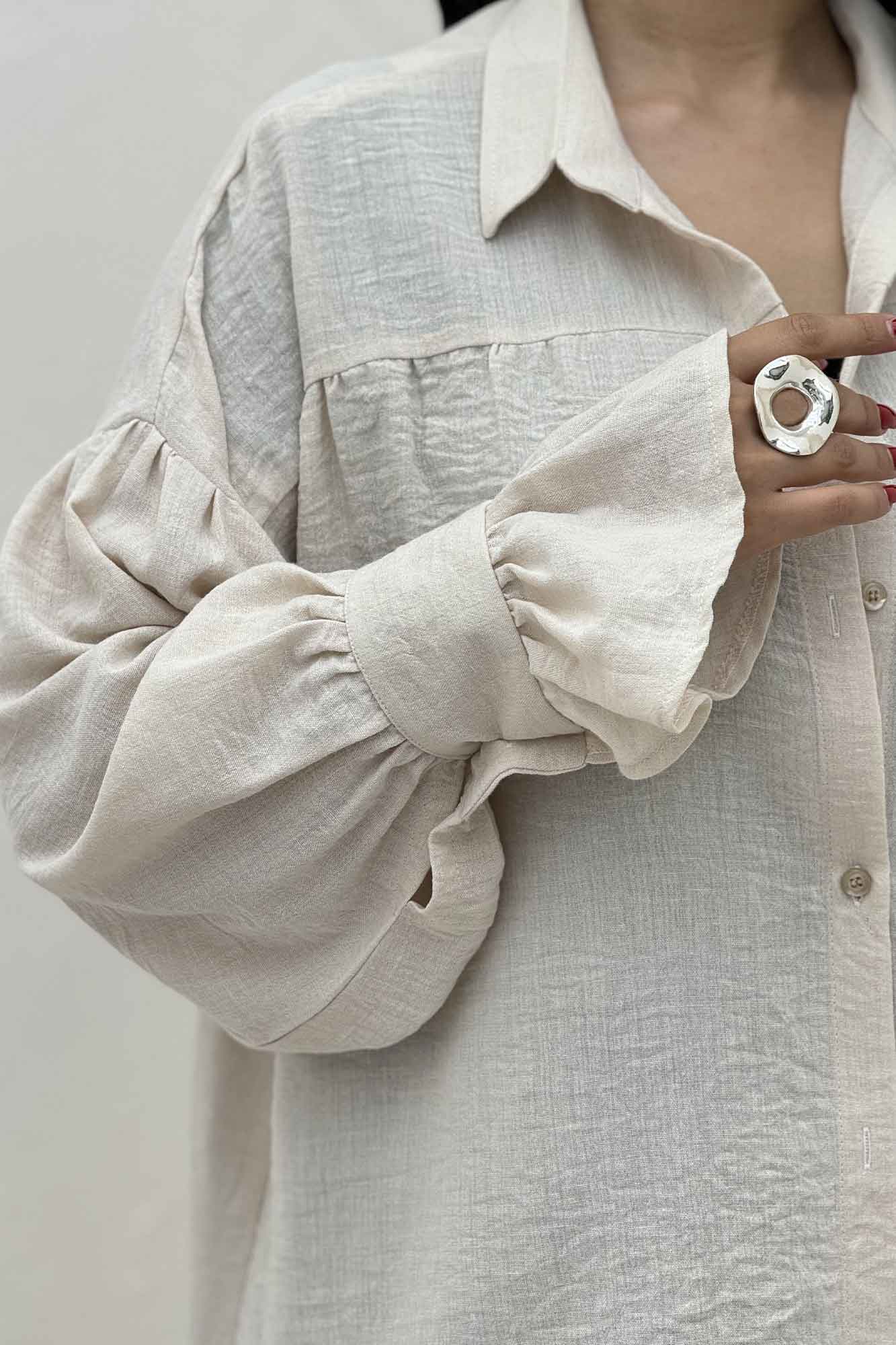 مانتو لینن کتان  مچ چین دار