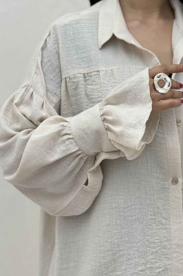 مانتو لینن کتان  مچ چین دار