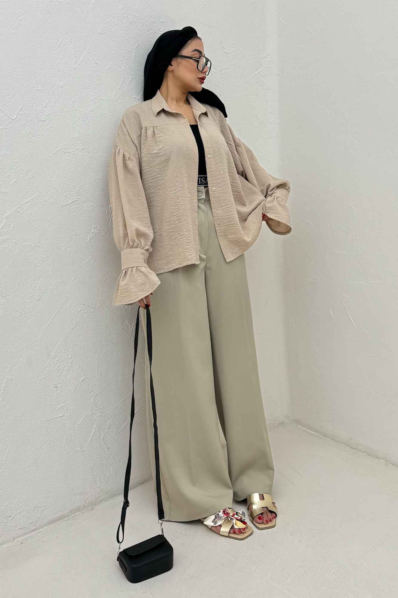 مانتو لینن کتان  مچ چین دار