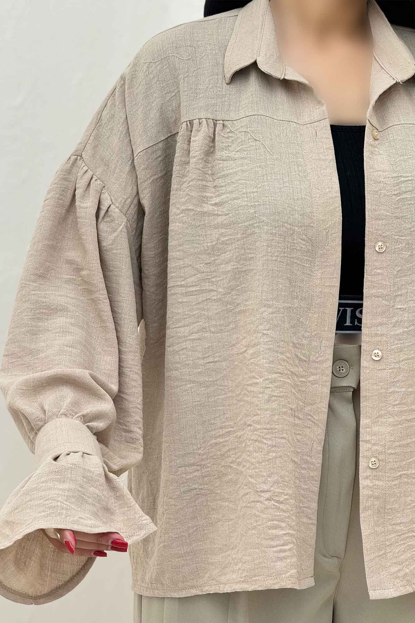 مانتو لینن کتان  مچ چین دار