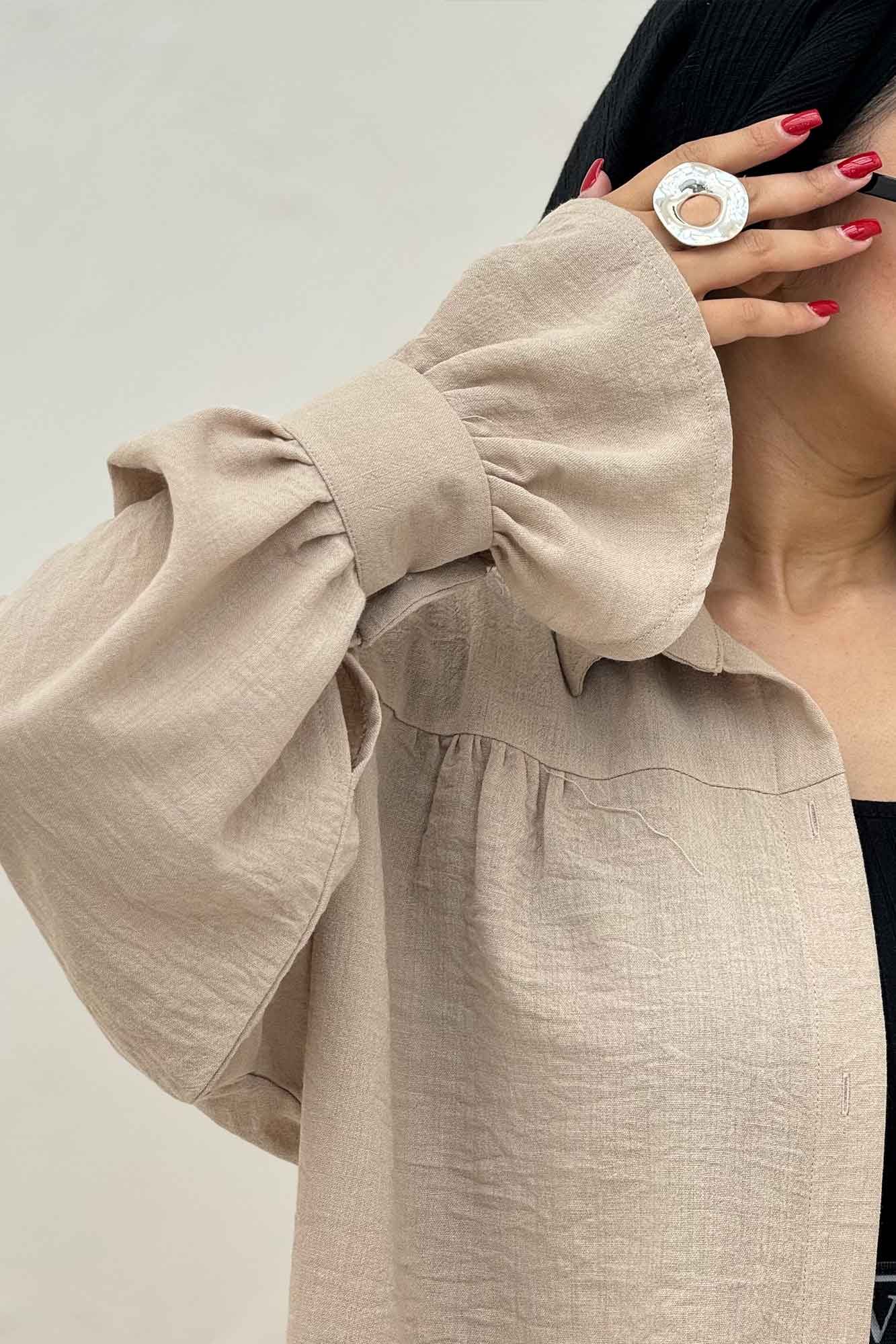 مانتو لینن کتان  مچ چین دار