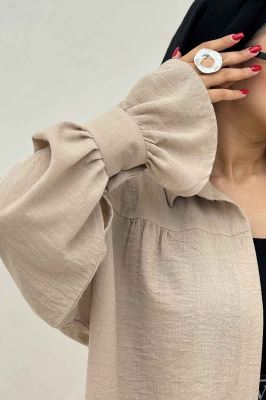 مانتو لینن کتان  مچ چین دار