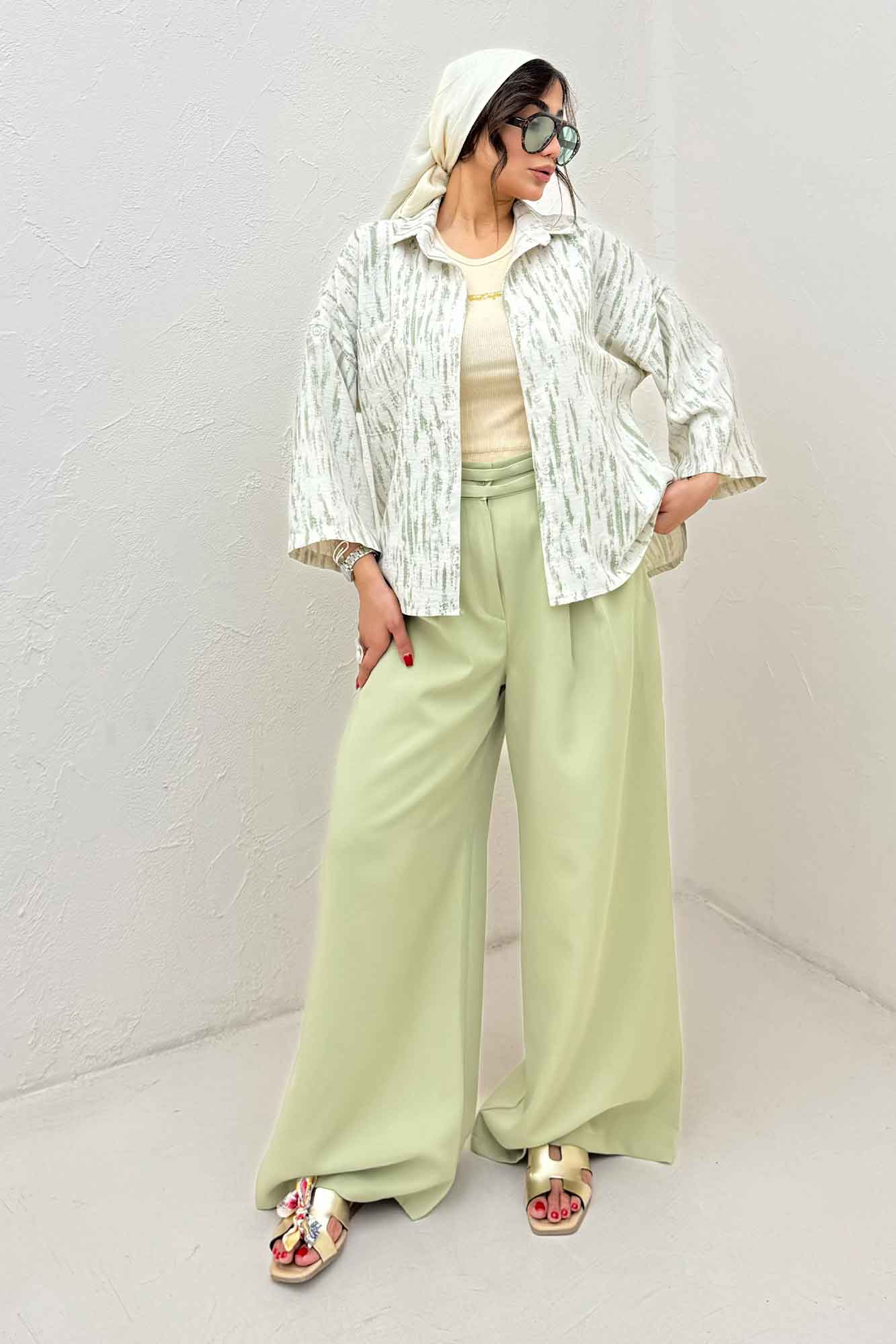 شومیز پرینتی بغل چاک آستین پاگن کد 5