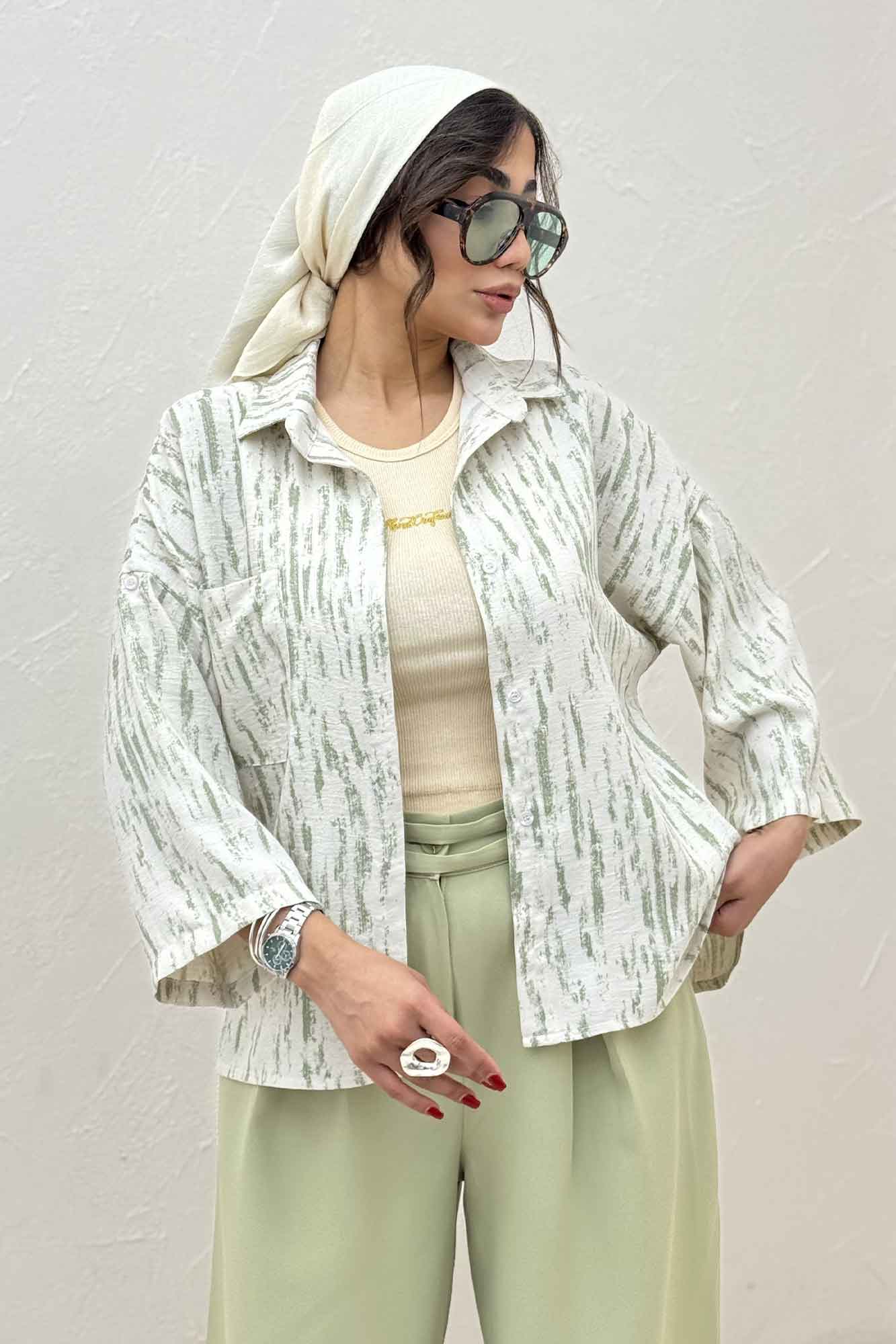 شومیز پرینتی بغل چاک آستین پاگن کد 5