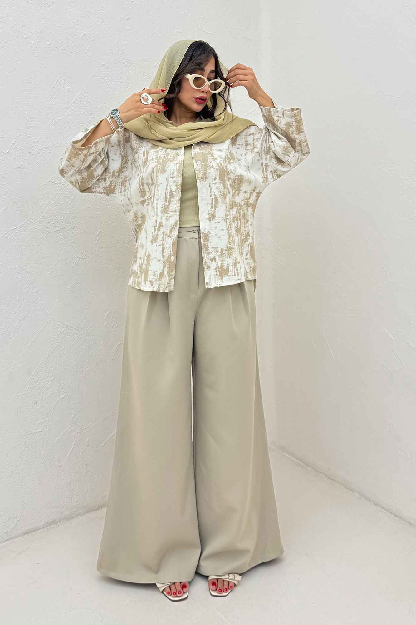 شومیز پرینتی بغل چاک آستین پاگن کد 3