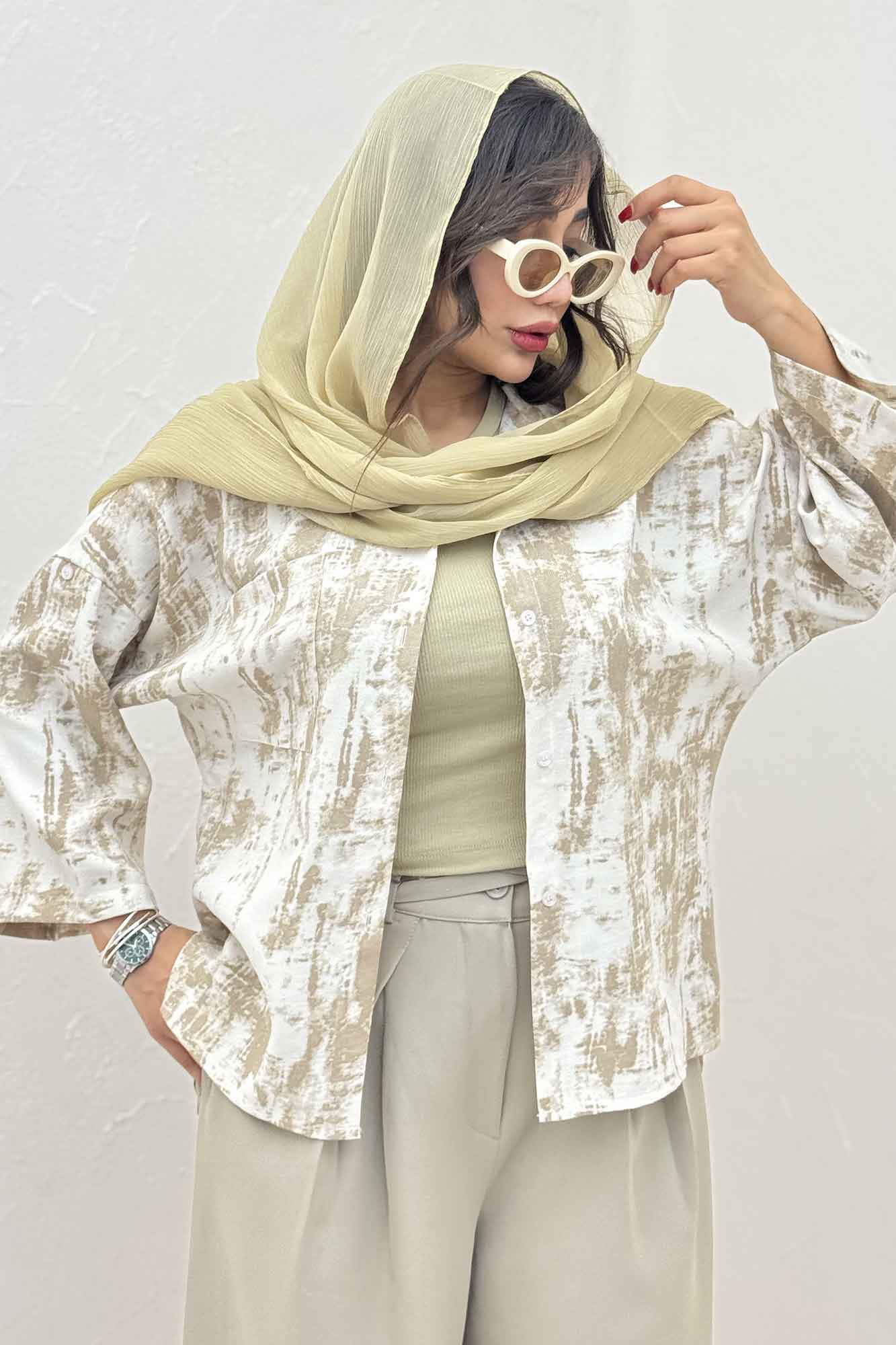 شومیز پرینتی بغل چاک آستین پاگن کد 3