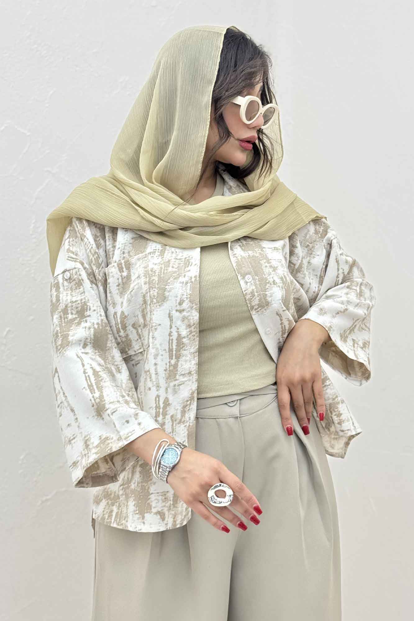 شومیز پرینتی بغل چاک آستین پاگن کد 3