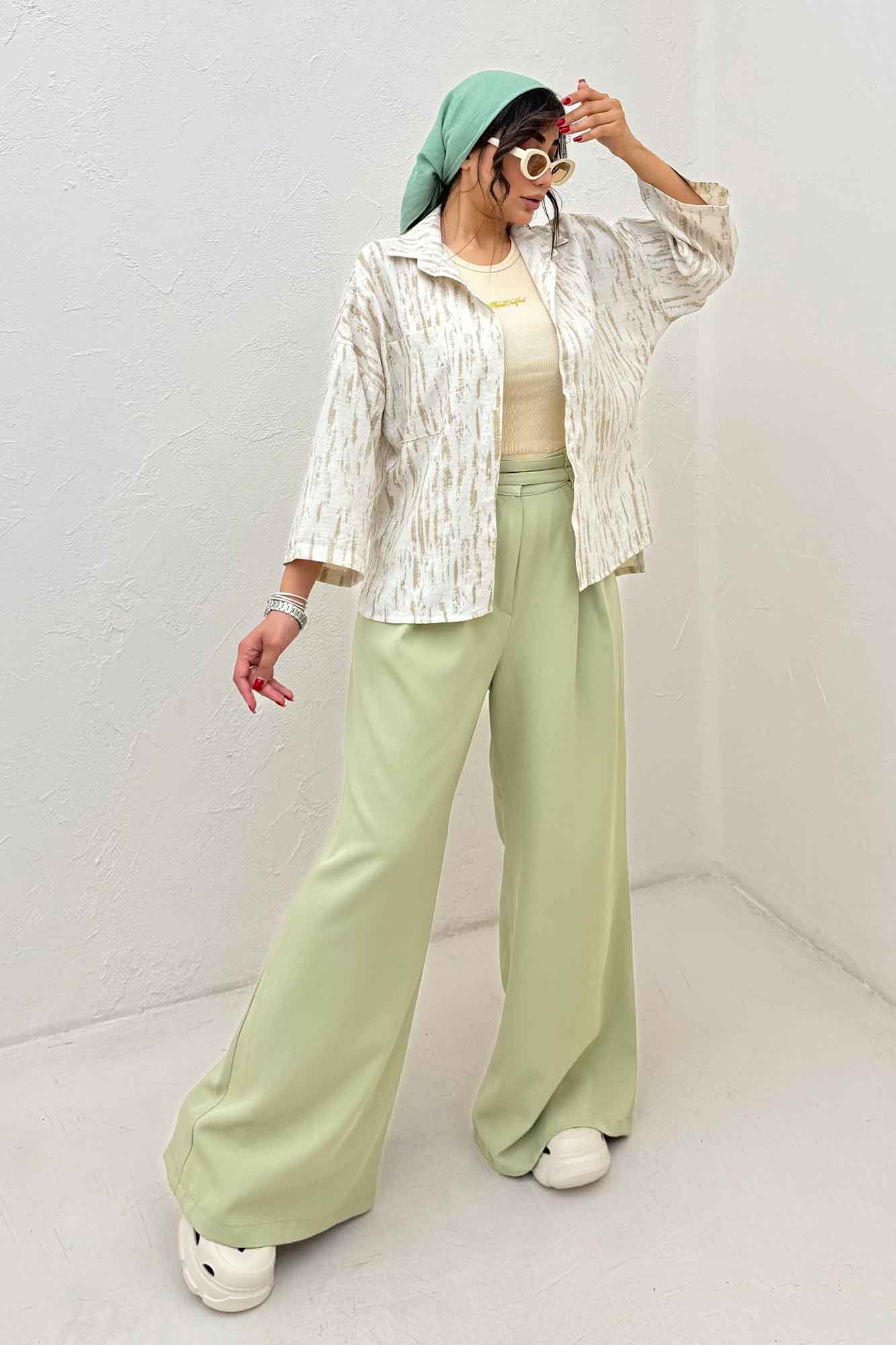 شومیز پرینتی بغل چاک آستین پاگن کد 5