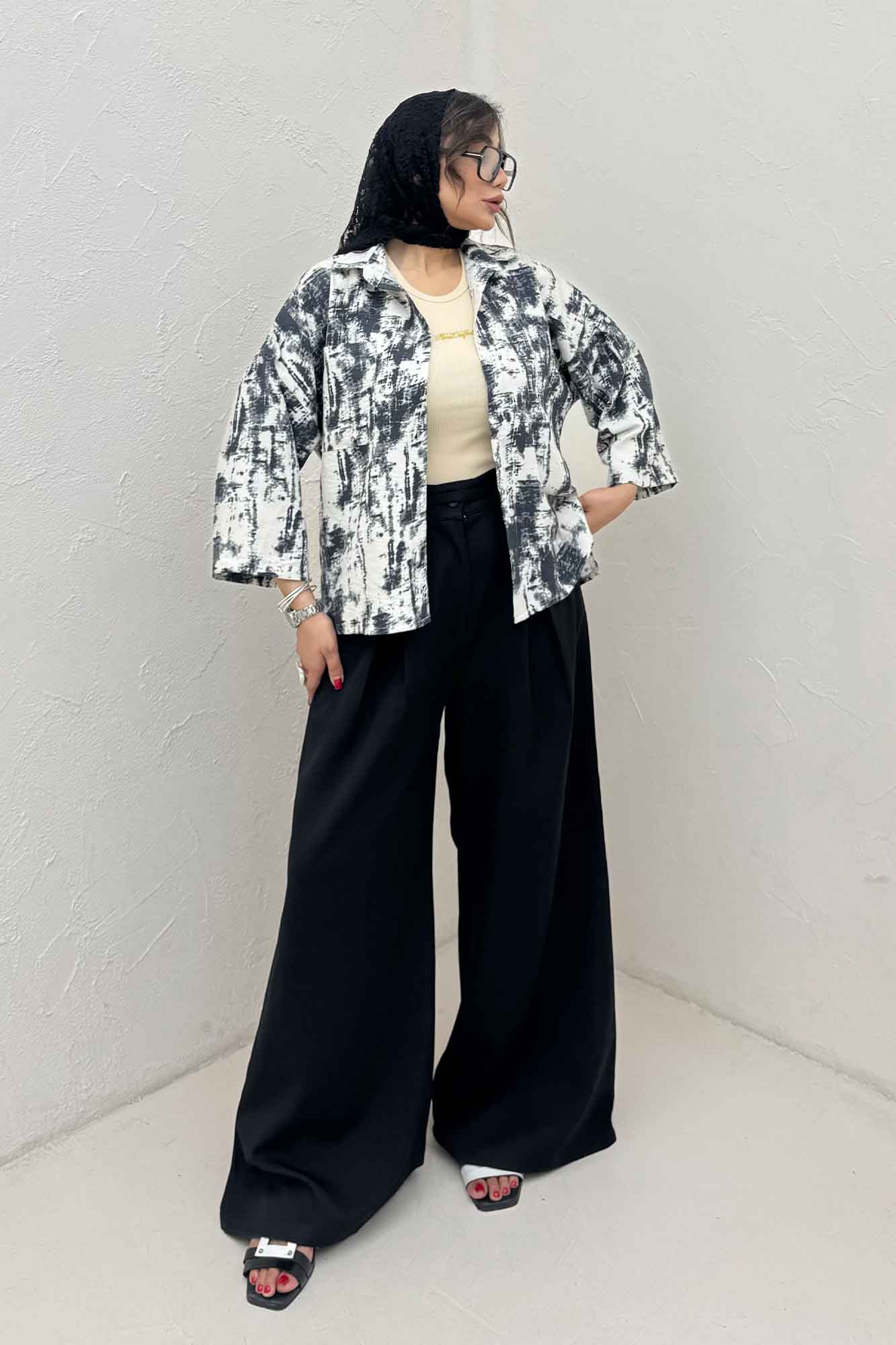 شومیز پرینتی بغل چاک آستین پاگن کد 3