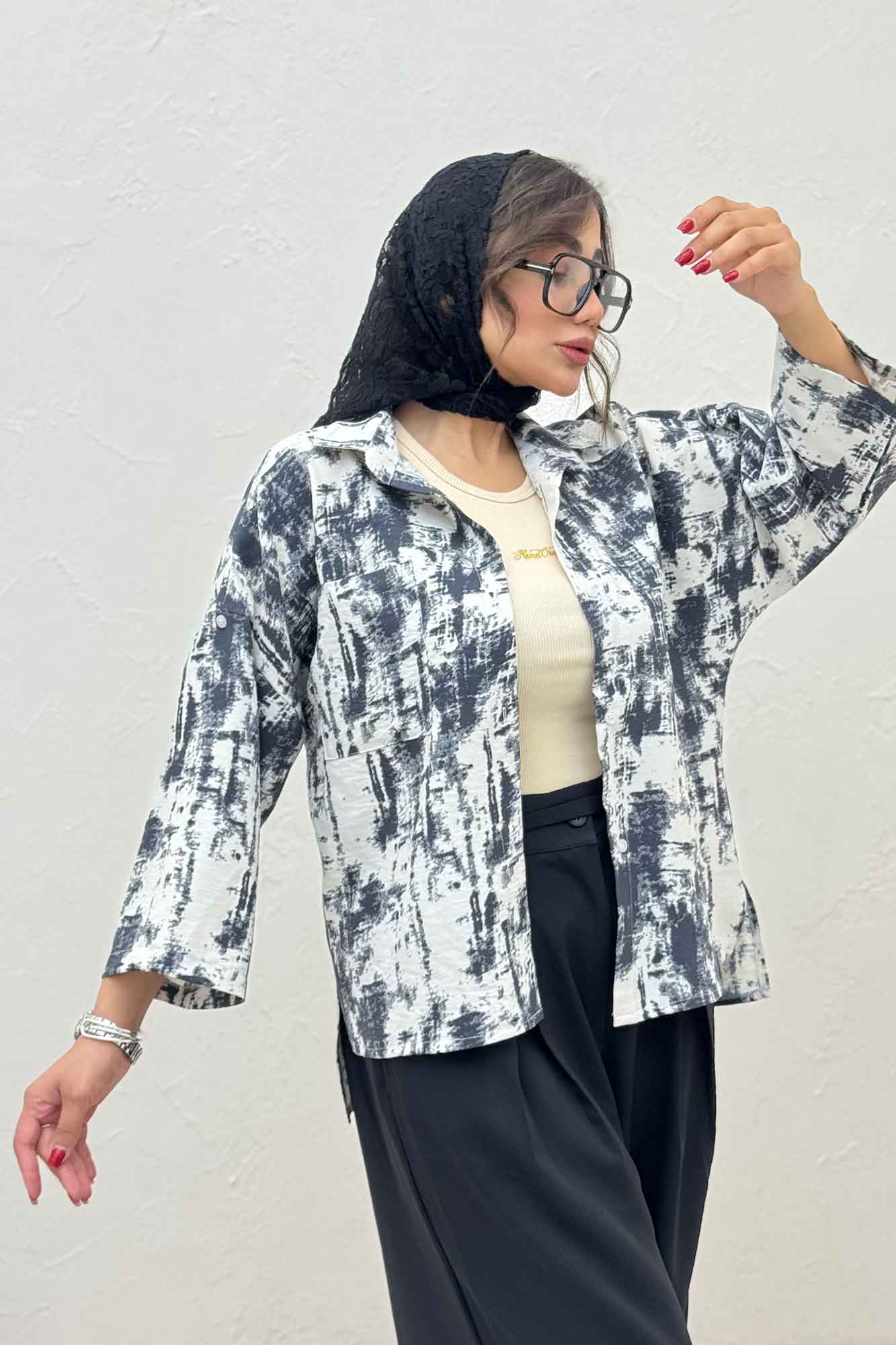 شومیز پرینتی بغل چاک آستین پاگن کد 3