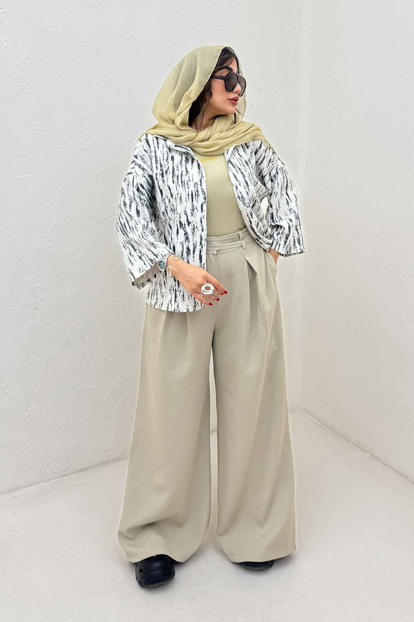 شومیز پرینتی بغل چاک آستین پاگن کد 5