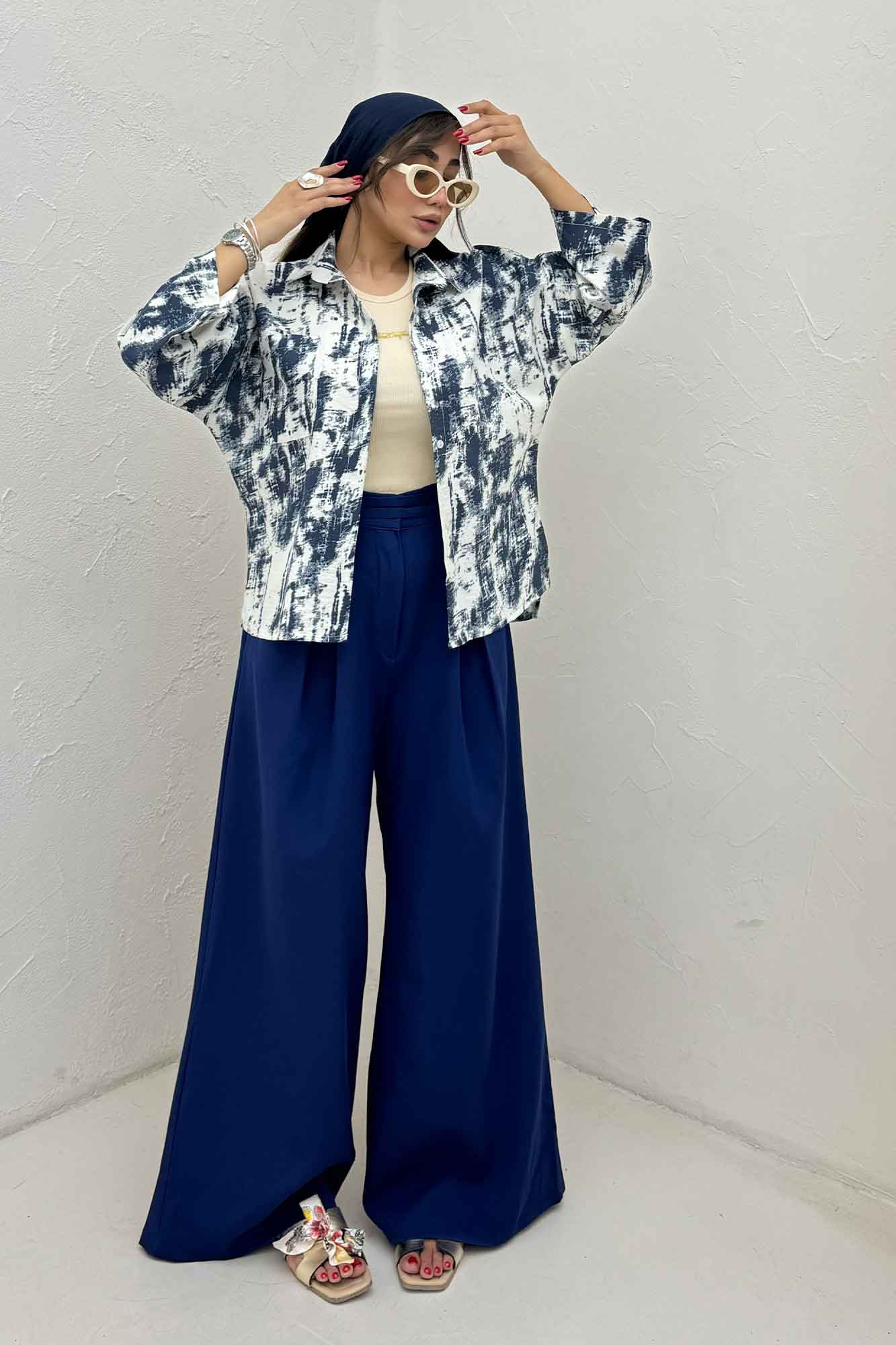 شومیز پرینتی بغل چاک آستین پاگن کد 3