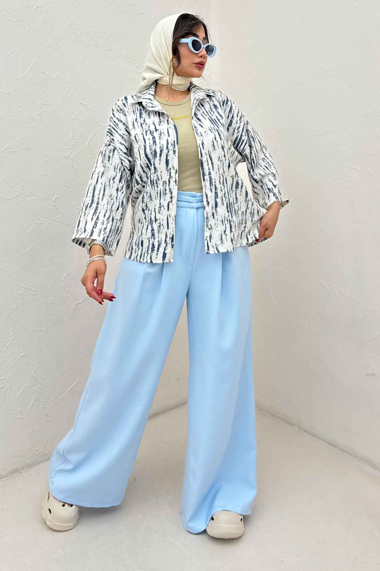 شومیز پرینتی بغل چاک آستین پاگن کد 5