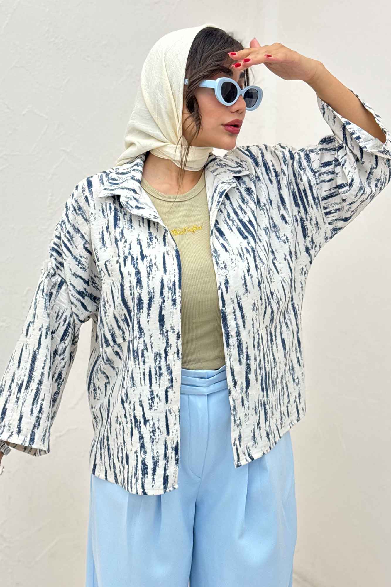 شومیز پرینتی بغل چاک آستین پاگن کد 5