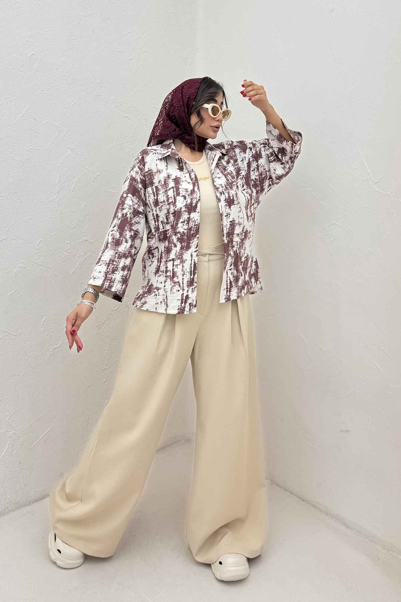 شومیز پرینتی بغل چاک آستین پاگن کد 3