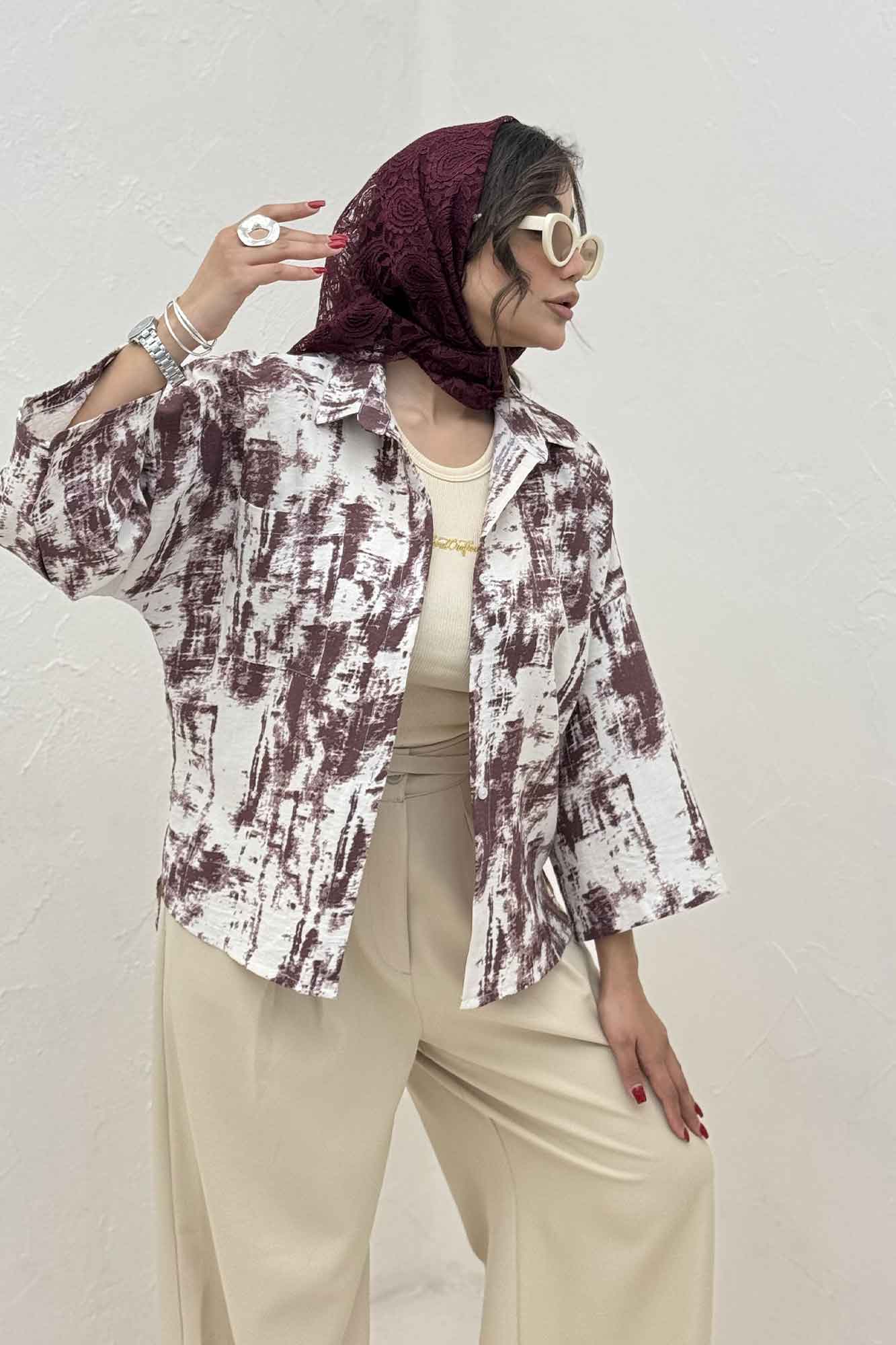 شومیز پرینتی بغل چاک آستین پاگن کد 3