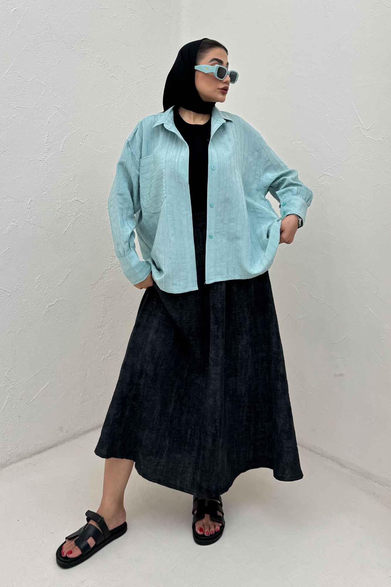 شومیز راه راه استرایپ پشت چین دار