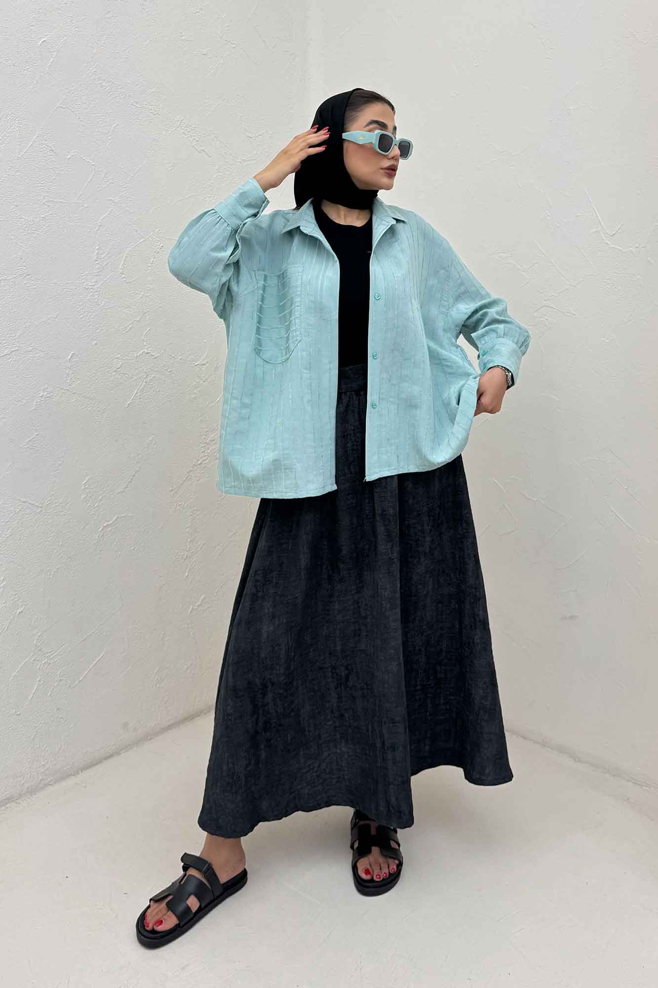 شومیز راه راه استرایپ پشت چین دار