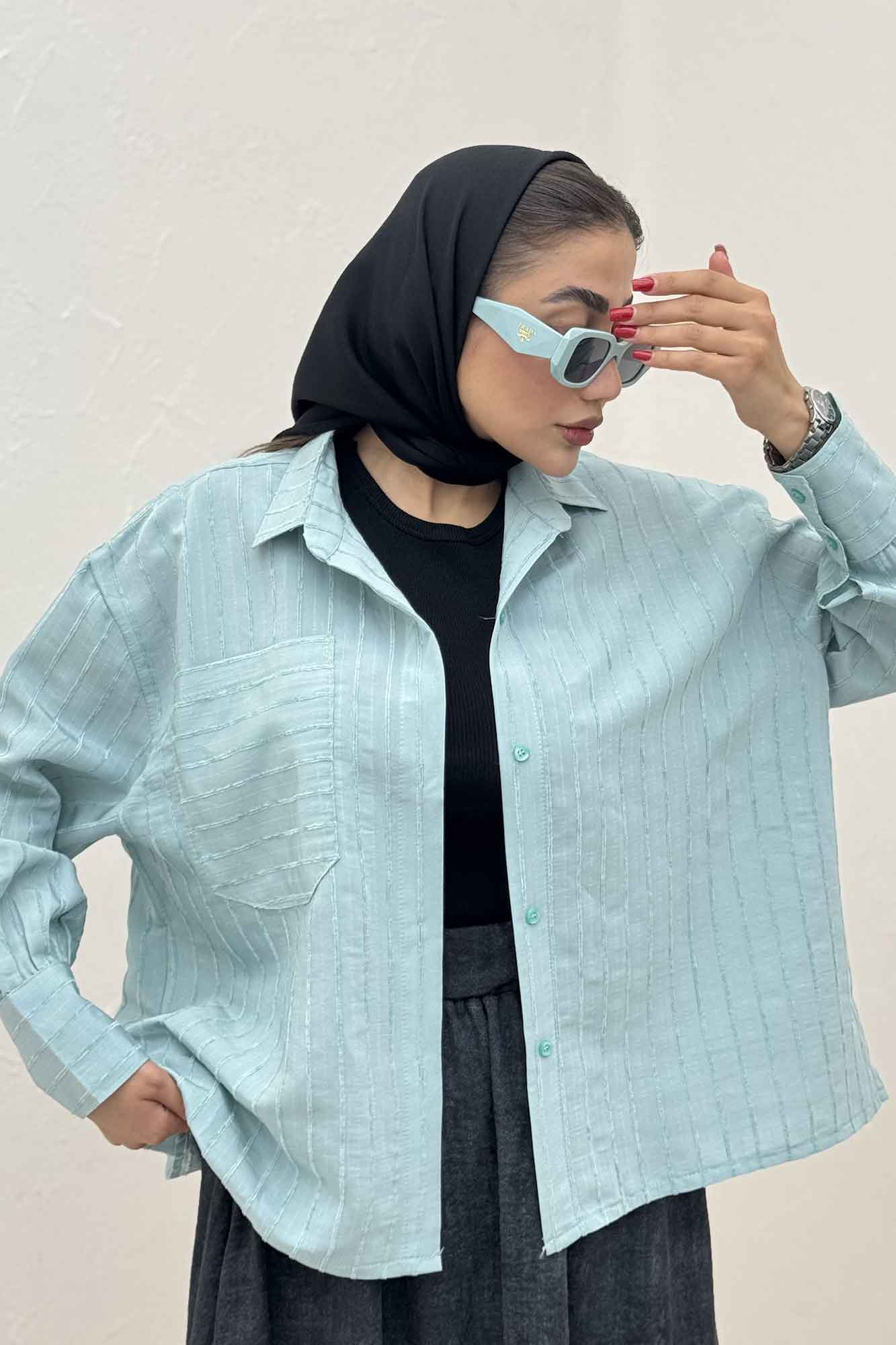 شومیز راه راه استرایپ پشت چین دار