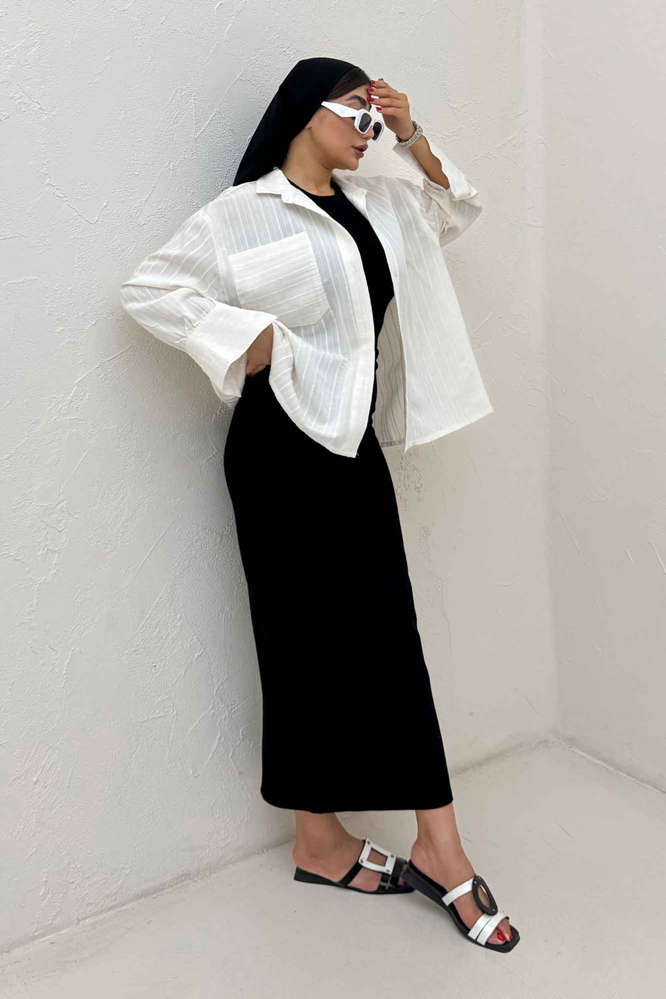 شومیز راه راه استرایپ پشت چین دار