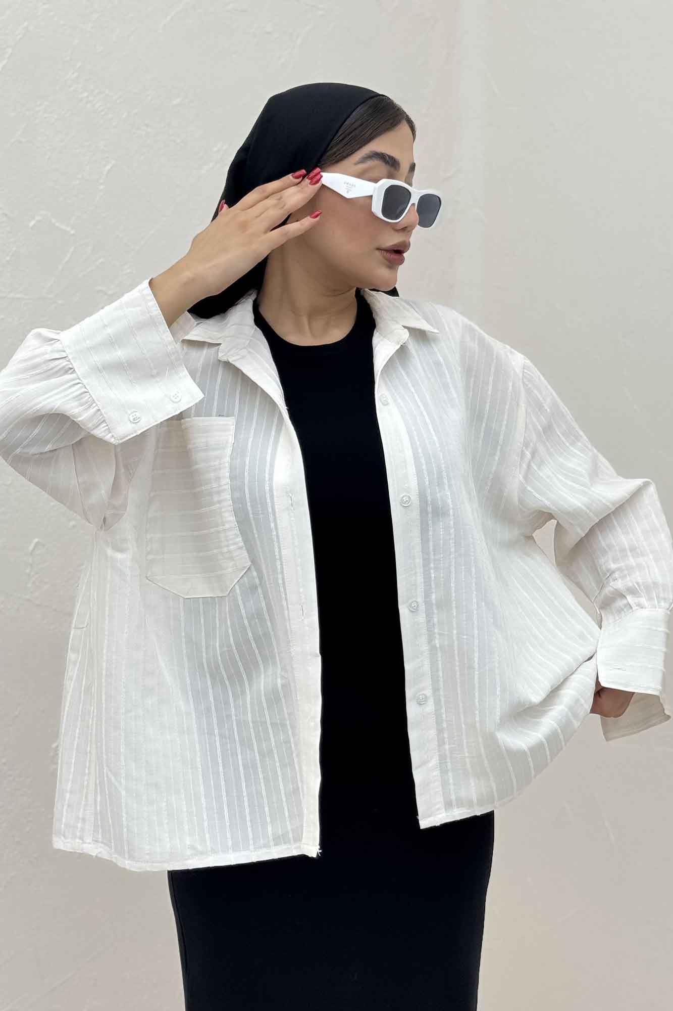 شومیز راه راه استرایپ پشت چین دار