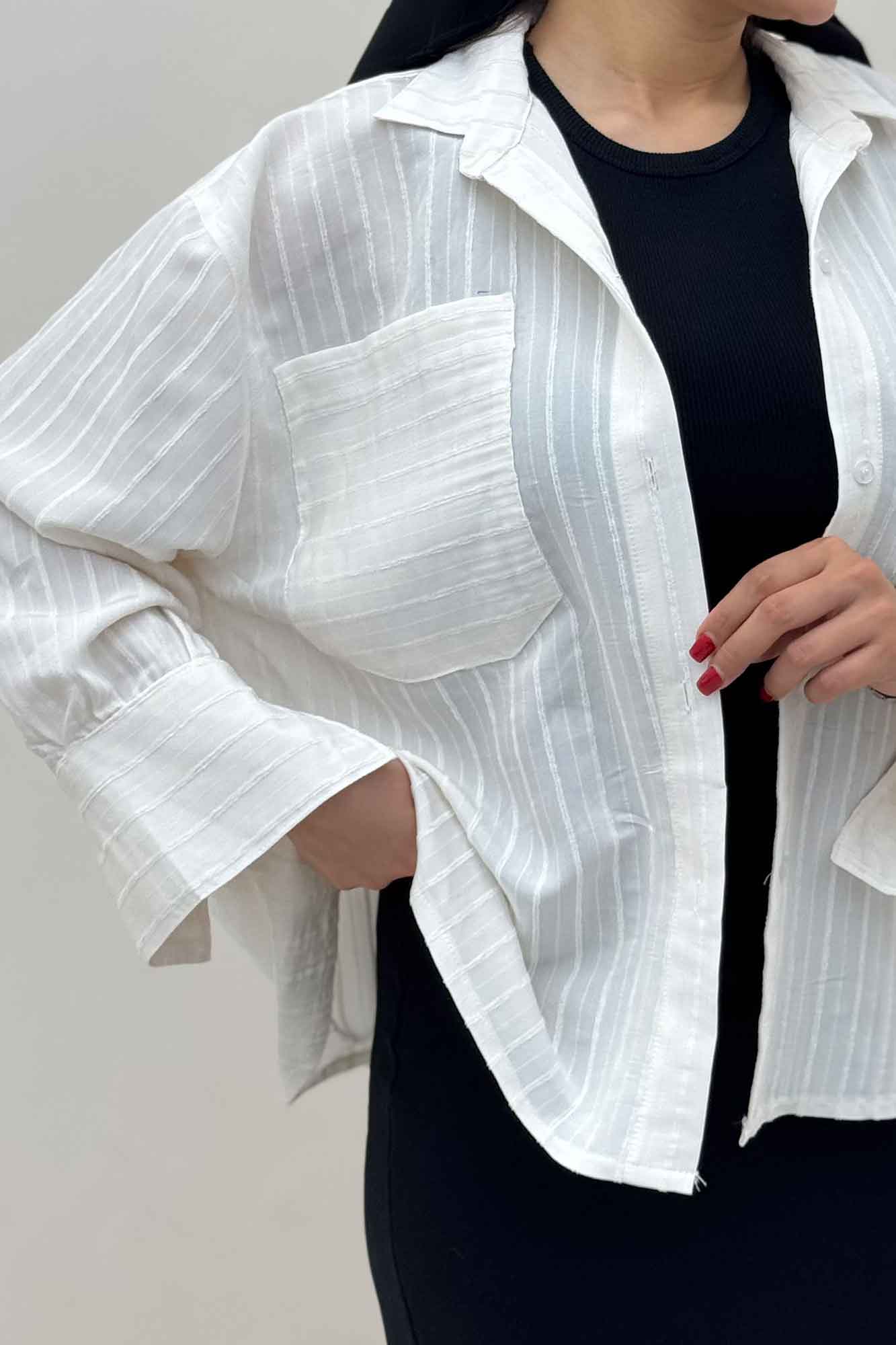 شومیز راه راه استرایپ پشت چین دار