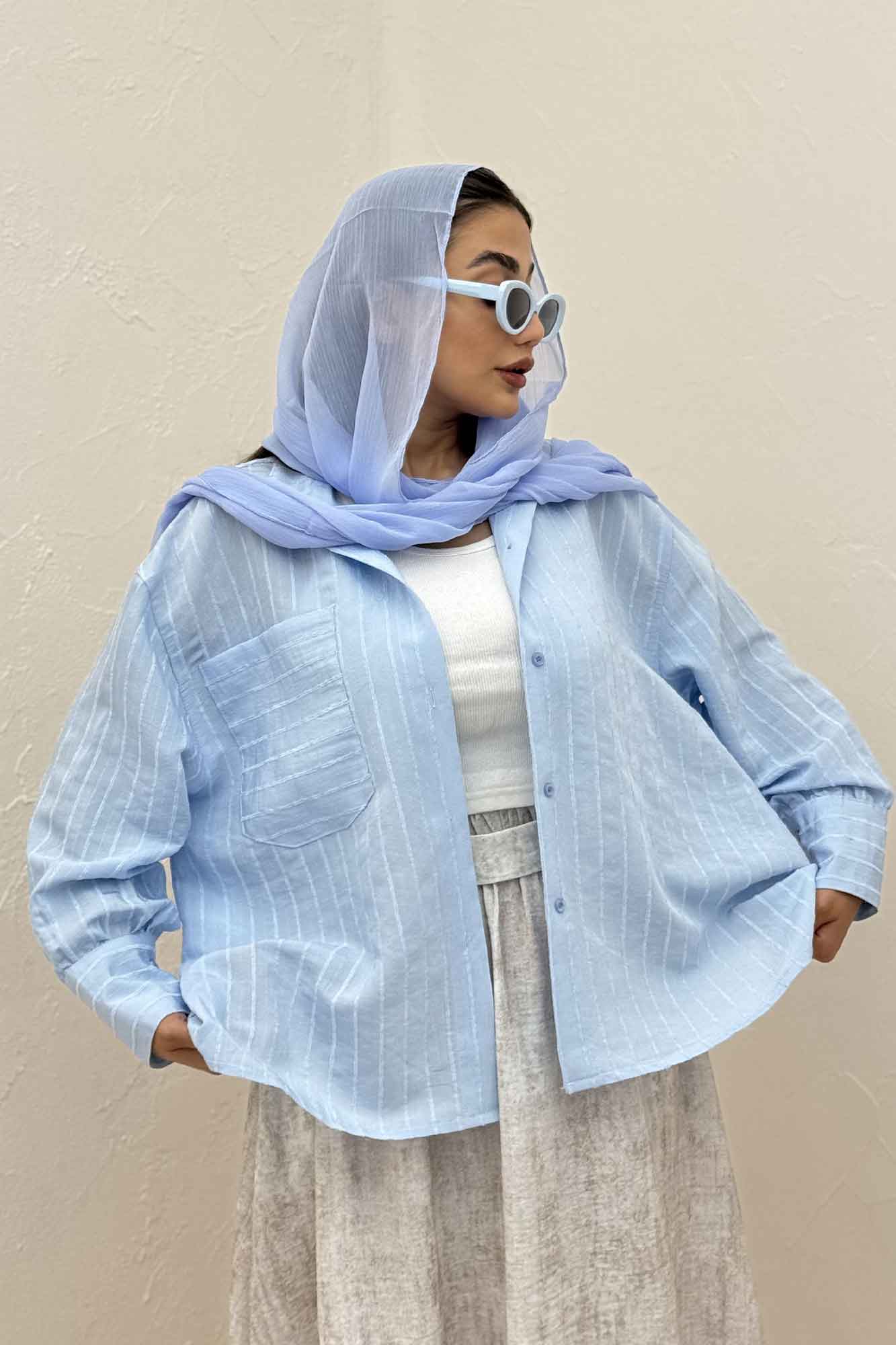 شومیز راه راه استرایپ پشت چین دار