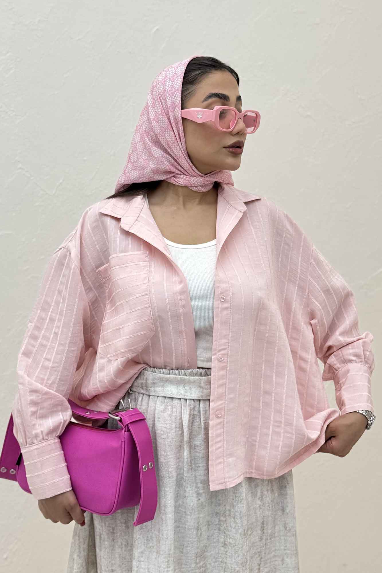 شومیز راه راه استرایپ پشت چین دار