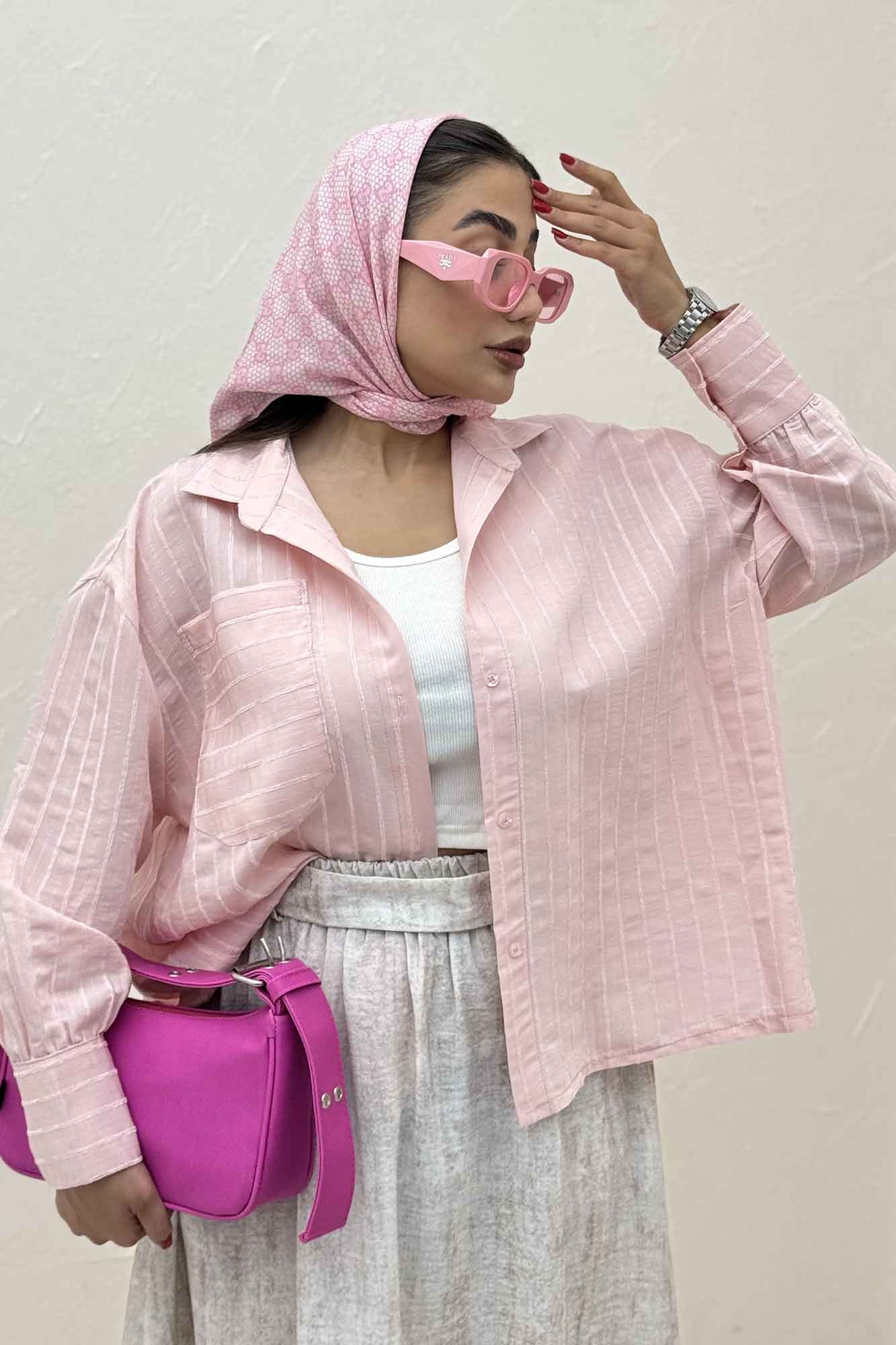 شومیز راه راه استرایپ پشت چین دار