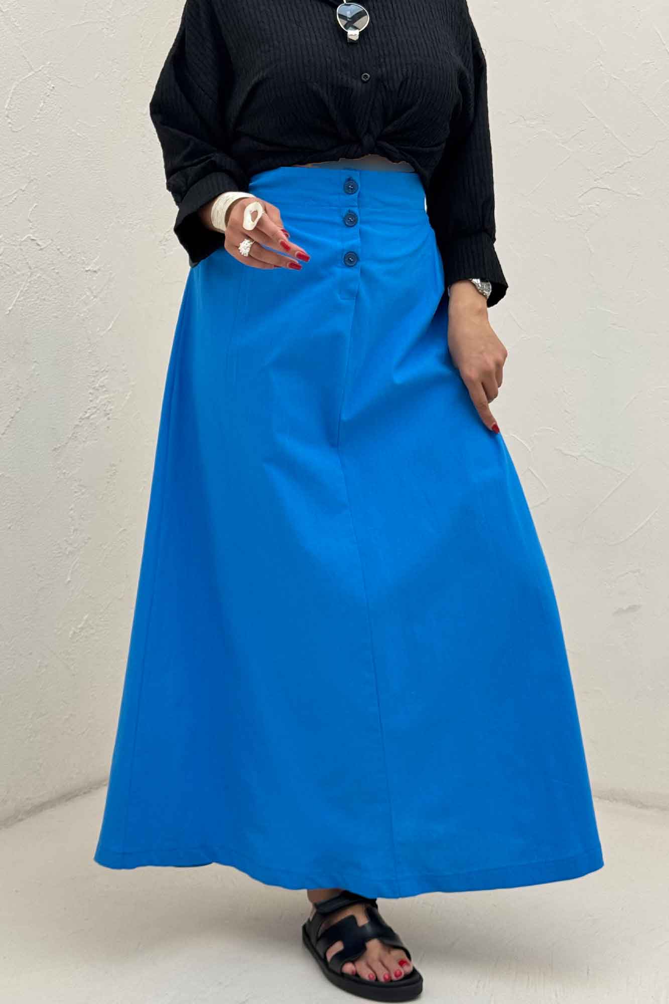 دامن لینن بلند جلو پیله سه دکمه