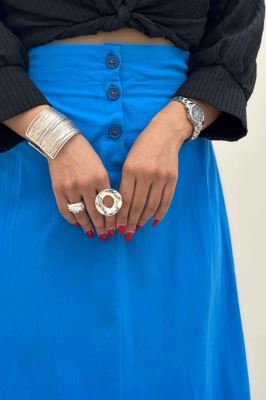 دامن لینن بلند جلو پیله سه دکمه