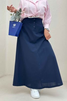 دامن لینن بلند جلو پیله سه دکمه