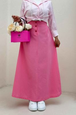 دامن لینن بلند جلو پیله سه دکمه