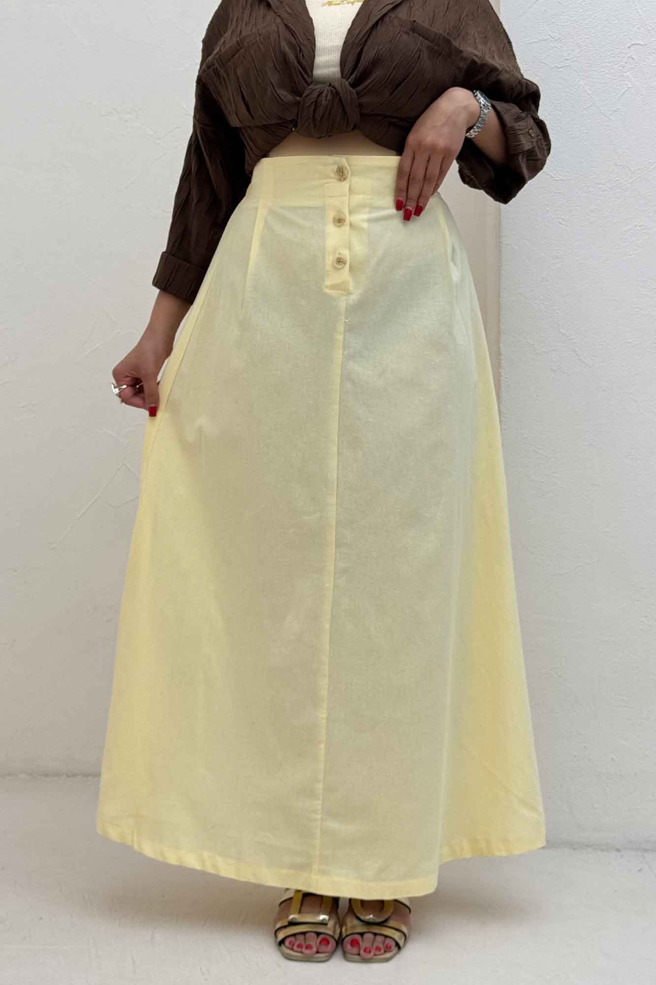 دامن لینن بلند جلو پیله سه دکمه