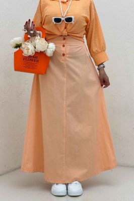 دامن لینن بلند جلو پیله سه دکمه