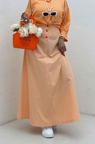 دامن لینن بلند جلو پیله سه دکمه