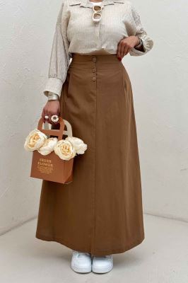 دامن لینن بلند جلو پیله سه دکمه